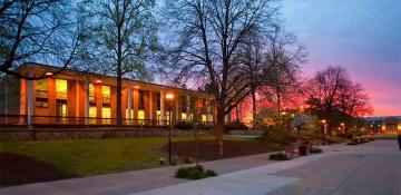 Adam's Library photographed at night